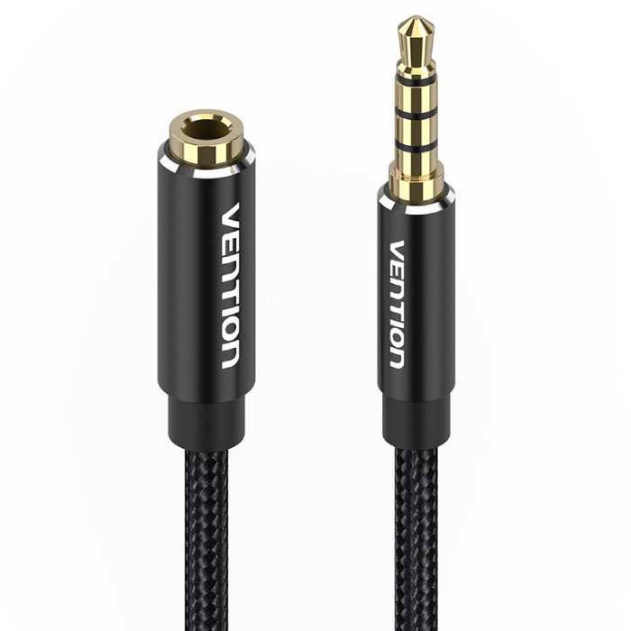 Vention Cable de Audio BHCBH Jack 3.5mm TRRS Macho a Hembra, 2m, Negro